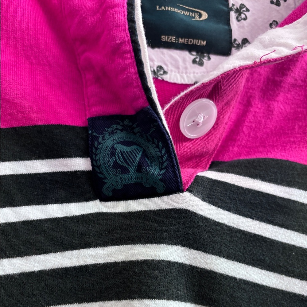 Lands' End Ireland Striped Rugby Top - Black White Pink - Picture 5 of 11